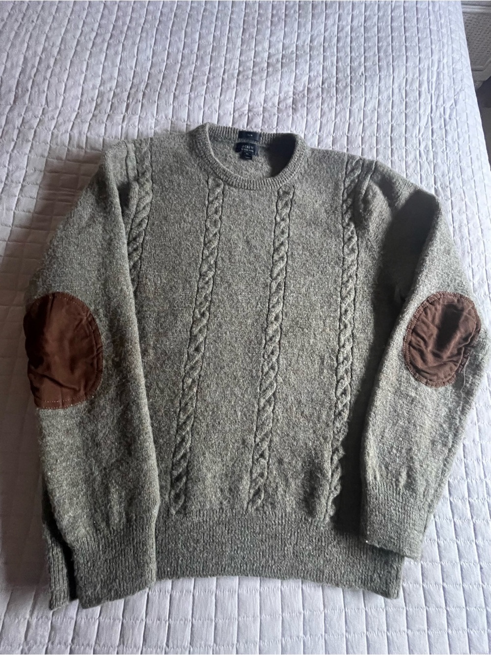 J. Crew 100% Merino Wool Knit Sweater With Suede Elbow Pads Sz S Slim Fit